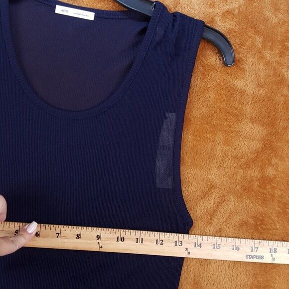 AMI Mens Shirt Medium Navy Pullover Crew Tank Top Mesh Sheer Stretch $305 - Picture 5 of 7